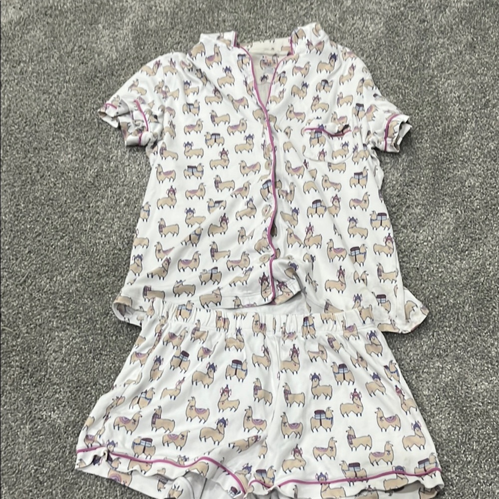 Roberta Roller Rabbit White and Purple Pajama Set with Ruffled Details